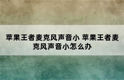 苹果王者麦克风声音小 苹果王者麦克风声音小怎么办